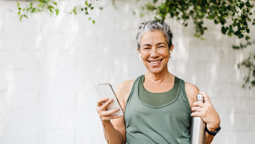 middle aged woman after exercise class